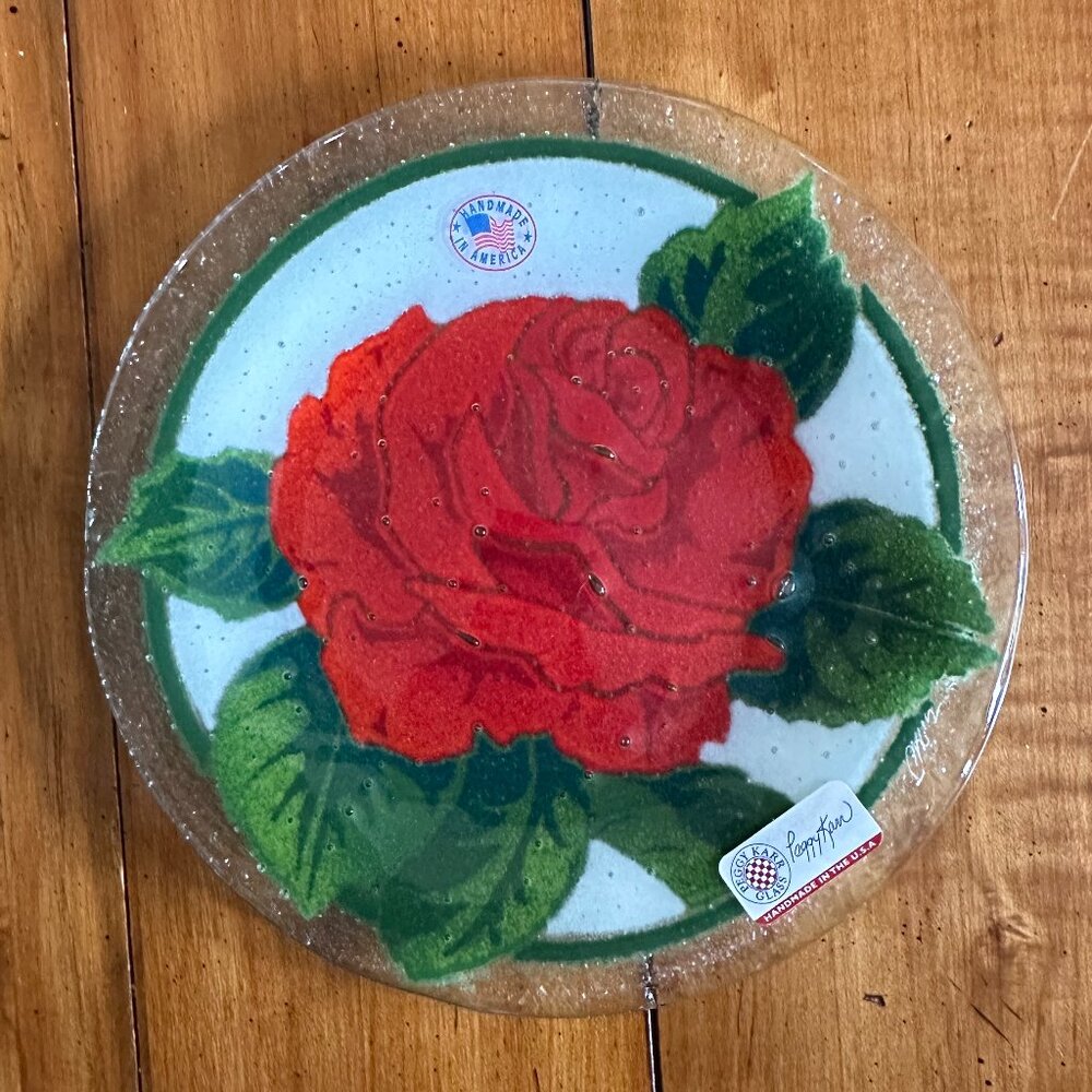 NWT Stunning Designer Signed Peggy Karr Beautiful “Rose” Design Plate